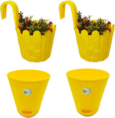 Oshi Greens Fence-hook_pot_self watering-titan Plant Container Set(Pack of 4, Plastic)