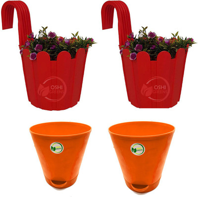 Oshi Greens Fence-hook_pot_self watering-titan Plant Container Set(Pack of 4, Plastic)