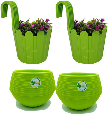 Oshi Greens Fence hook balcony flower pot self watering titan table top planters Plant Container Set(Pack of 4, Plastic)