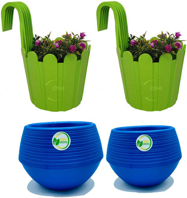 Oshi Greens Fence-hook_pot_self watering-titan Plant Container Set(Pack of 4, Plastic)