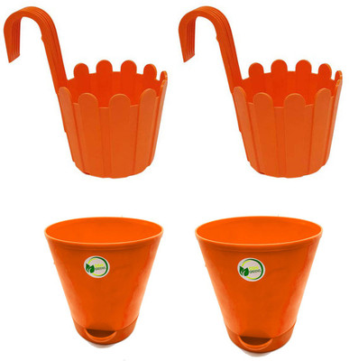 Oshi Greens Fence-hook_pot_self watering-titan Plant Container Set(Pack of 4, Plastic)
