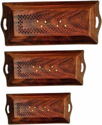 Handicrafts Goods Wooden Handmade Serving Tray Set of 3 Tray(Pack of 3)