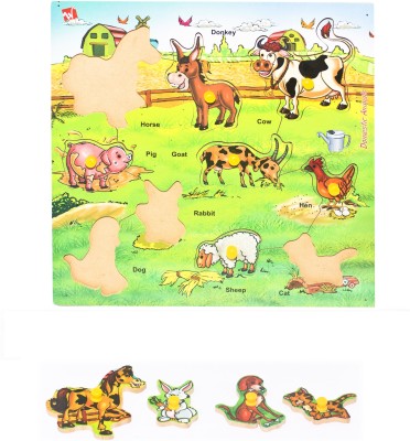 Toyvala Pinewood Wooden Puzzle Board for Kids -Farm Animal -Educational Puzzle Board for Kids(10 Pieces)