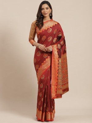 Kimisha Woven Kanjivaram Silk Blend Saree(Maroon)