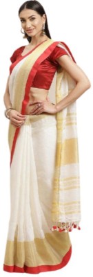 Alam & Y Self Design Garad Linen Saree(White)