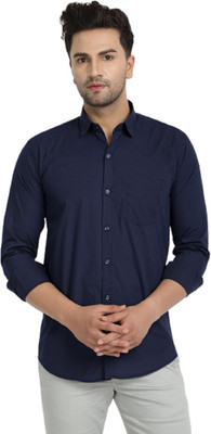 REHAN Men Solid Casual Dark Blue Shirt