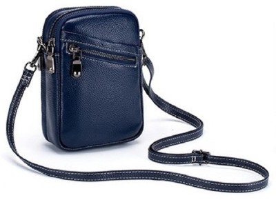 CHIMERA Blue Sling Bag Unisex Mobile Sling Bag Genuine Leather Size 14 cm.