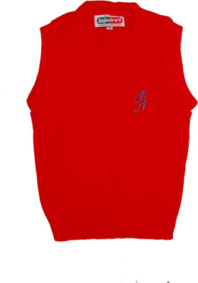 Rajindras Solid, Self Design V Neck Casual Boys Red Sweater