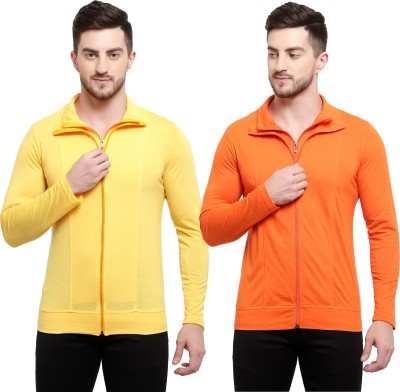 Adorbs Solid Men Polo Neck Orange, Yellow T-Shirt