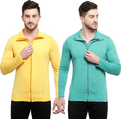 Adorbs Solid Men Polo Neck Light Green, Yellow T-Shirt