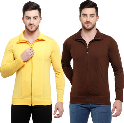Adorbs Solid Men Polo Neck Brown, Yellow T-Shirt