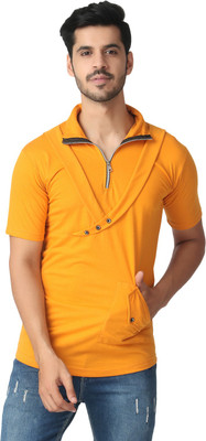 Black Collection Solid Men Polo Neck Yellow T-Shirt