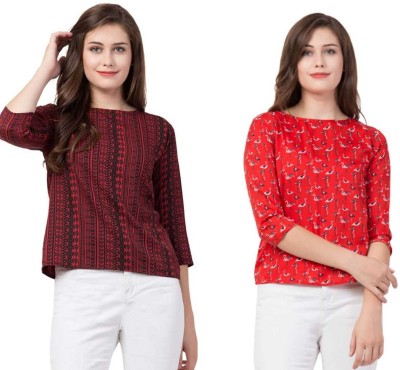 THE LION'S SHARE Casual Printed Women Red, Maroon Top
