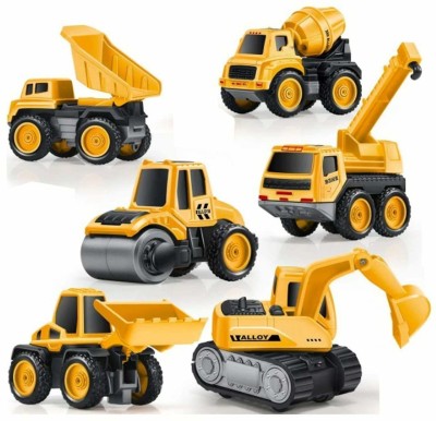 DEUSON ECOM JCB Toy Loader JCB Toy and Excavator Vehicle Engineering Toy for 3 Years and Above Age Toddlers ,High Speed Friction Excavator toy for boys toy for kids toy for children push and pull along toy toy cars and trucks,(Yellow, Pack of: 6)