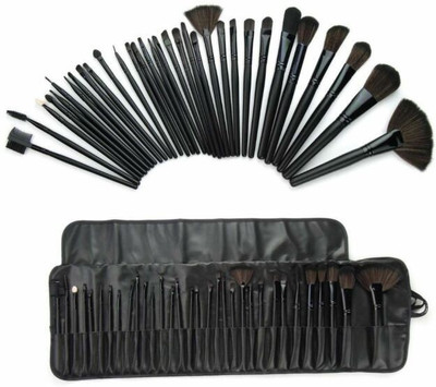 LARA KOSSLER Cosmetic 24 pieces Make Up Brushes Set with Black Hard PU Leather Bag(Pack of 24)