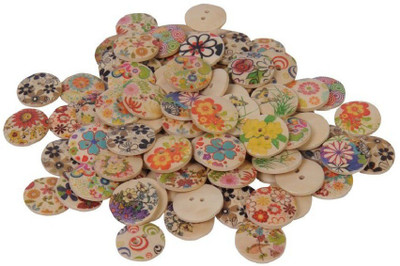 PRANSUNITA Round Shape, 2 Hole Wooden Printed Buttons for Sewing and Crafts 2.5 cm