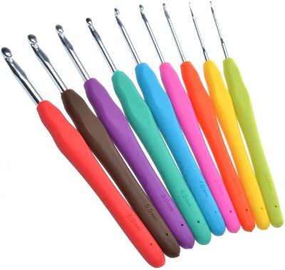 Yutiriti Set of 9pcs Multicolor Polycarbonate Crochet Hook Knitting Needle Set For Sewing Craft Yarn Sweater Woolen Cloth (Size from 2.0mm to 6.0mm) Knitting Pin(Pack of 9)