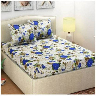 Gautam Textile Hub 150 TC Microfiber Double 3D Printed Flat Bedsheet(Pack of 1, Blue)