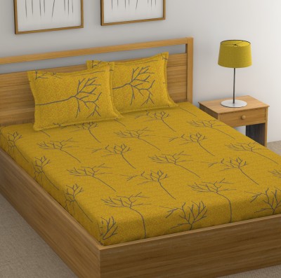 Huesland 144 TC Cotton Double Floral Flat Bedsheet(Pack of 1, Yellow)