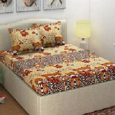 Gautam Textile Hub 150 TC Microfiber Double 3D Printed Flat Bedsheet(Pack of 1, Brown)