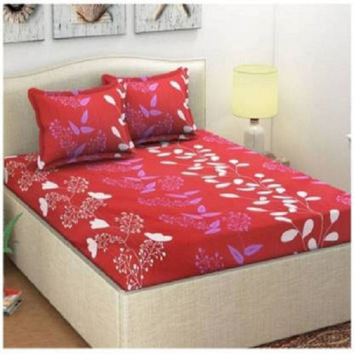 Gautam Textile Hub 150 TC Microfiber Double 3D Printed Flat Bedsheet(Pack of 1, Maroon)