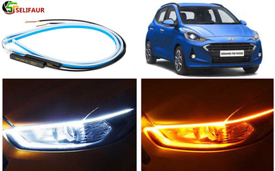 Selifaur 2 Pcs 24 Inch Ultrafine Waterproof Car DRL LED Daytime Running Lights White Turn Signal Yellow Guide Strip Headlight Assembly For I10 Grand Nios Car Fancy Lights(White, Yellow)
