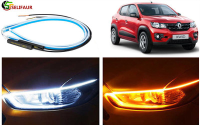 Selifaur A2T156 - 2 Pcs 24 Inch Ultrafine Waterproof Car DRL LED Daytime Running Lights White Turn Signal Yellow Guide Strip Headlight Assembly Kwid 2018 Car Fancy Lights(Yellow, White)