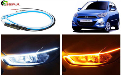 Selifaur 2 Pcs 24 Inch Ultrafine Waterproof Car DRL LED Daytime Running Lights White Turn Signal Yellow Guide Strip Headlight Assembly For I10 Type-2 Car Fancy Lights(White, Yellow)