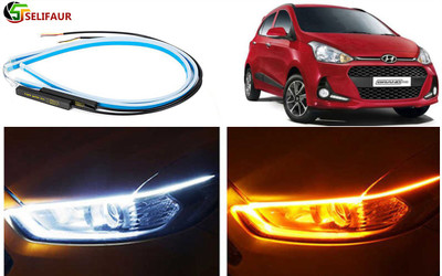 Selifaur 2 Pcs 24 Inch Ultrafine Waterproof Car DRL LED Daytime Running Lights White Turn Signal Yellow Guide Strip Headlight Assembly For I10 Grand 2017 Car Fancy Lights(White, Yellow)