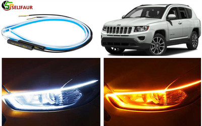 Selifaur A2T42 - 2 Pcs 24 Inch Ultrafine Waterproof Car DRL LED Daytime Running Lights White Turn Signal Yellow Guide Strip Headlight Assembly Jeep Compass Car Fancy Lights(Yellow, White)