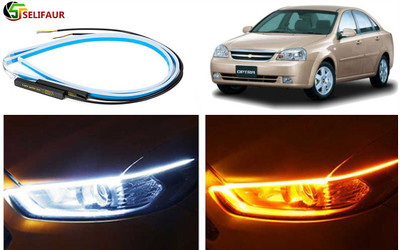 Selifaur 2 Pcs 24 Inch Ultrafine Waterproof Car DRL LED Daytime Running Lights White Turn Signal Yellow Guide Strip Headlight Assembly For Optra Car Fancy Lights(White, Yellow)