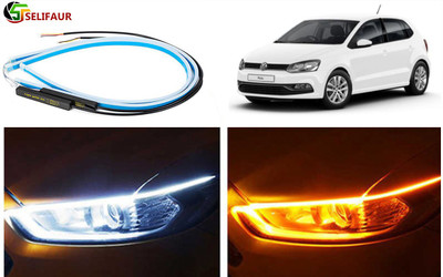 Selifaur A2T212 - 2 Pcs 24 Inch Ultrafine Waterproof Car DRL LED Daytime Running Lights White Turn Signal Yellow Guide Strip Headlight Assembly Polo Exquisite Car Fancy Lights(Yellow, White)