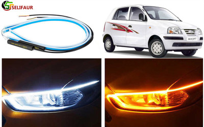 Selifaur A2T30 - 2 Pcs 24 Inch Ultrafine Waterproof Car DRL LED Daytime Running Lights White Turn Signal Yellow Guide Strip Headlight Assembly Santro Xing Car Fancy Lights(Yellow, White)