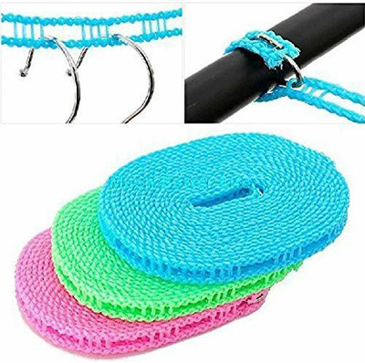 AADGEX 5 Meters Windprood Anti-Slip Clothes Washing Line Drying Nylon Rope with Hooks Multicolor(Length: 5 m, Diameter: 50 mm)