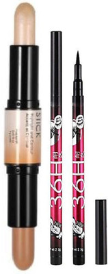 BTNT PERFECT CLASSY CONTOUR 3D BALM HIGHLIGHTER & CONTOUR STICK WITH TRENDING LONG LASTING MATTE FINISH EYELINER(3 Items in the set)