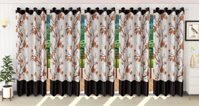 Stella Creations 212 cm (7 ft) Polyester Room Darkening Door Curtain (Pack Of 5)(Floral, Brown)
