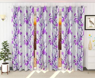 Galaxy Home Decor 214 cm (7 ft) Door Polyester Room Darkening Curtain (Pack Of 3)(Purple, Printed)