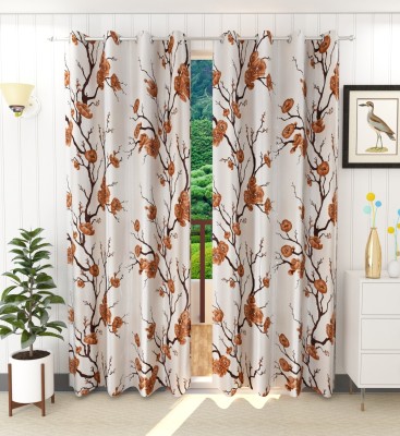 Flipkart SmartBuy 274 cm (9 ft) Polyester Room Darkening Long Door Curtain (Pack Of 2)(Floral, Brown)