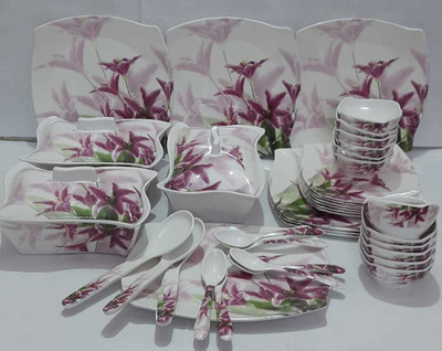 Radhe Crockery by ELEGAN Pack of 40 Melamin Dinner Set(White, Purple)