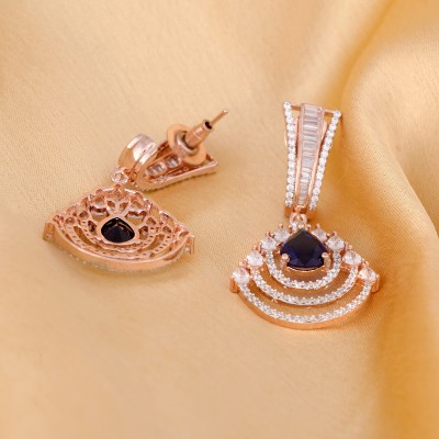 SARAF RS JEWELLERY Modern Sapphire danglers drop earrings AD studded Rose gold plated for Women & Girls Cubic Zirconia Brass Drops & Danglers