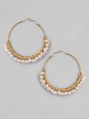 TOKYO TALKIES X RUBANS Gold Toned Handcrafted White Pearl Hoop Earrings Alloy Hoop Earring