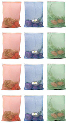 batwada export Set of 12 Reusable Double Layer Mesh Fridge Bags for Storage of Fruits & Vegetables Pack of 12 Grocery Bags(Multicolor)