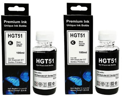 Refill Ink Set of 2 Black Color Compatible for HP GT Series ink Tank Printer 310 315 319 410 415 419 5810 5820 5821 (It's Cap Automatically Fill/Shut) Black 90ml Each Bottle Tri-Color Ink Bottle