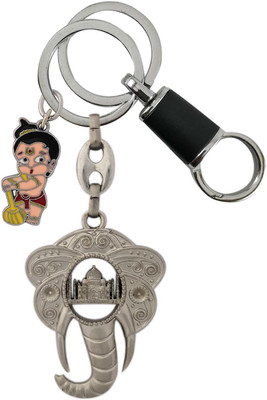 HANDSOME ISK High quality both side lord Ganesh face tajmahal with lord hanuman and Locking Hook Full Metal. Key Chain