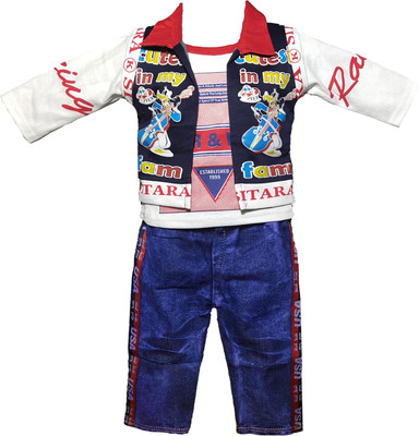 SAMJHO FASHION Boys Party(Festive) Jacket T-shirt, Jeans(Red)