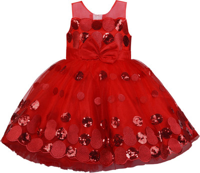 Wishkaro Baby Girls Midi/Knee Length Party Dress(Red, Sleeveless)