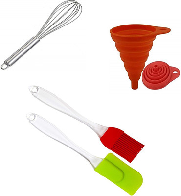 sell net retail Silicon Spatula And brush And SS whisk And silicon Funnel Kitchen Tool Set(Multicolor, Baking Tools, Spatula, Brush, Whisk)