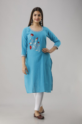 Radiksa Women Embroidered Straight Kurta(Light Green)