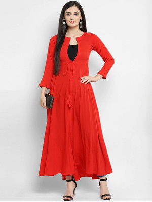MBE Women Solid Anarkali Kurta(Red)
