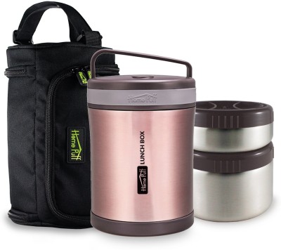Home Puff Double Wall Stainless Steel Vacuum Insulated, with Bag 2 Containers Lunch Box(1300 ml)